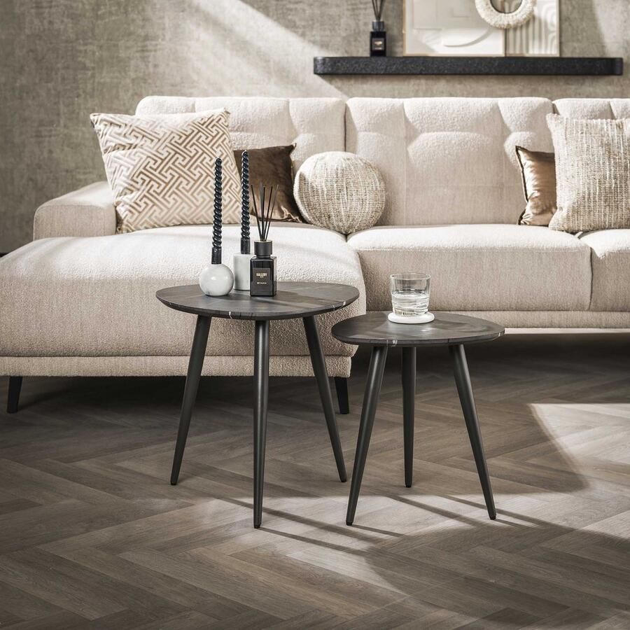 Dimehouse Driehoekige Salontafel Set van 2 Conner Keramiek Look Grijs