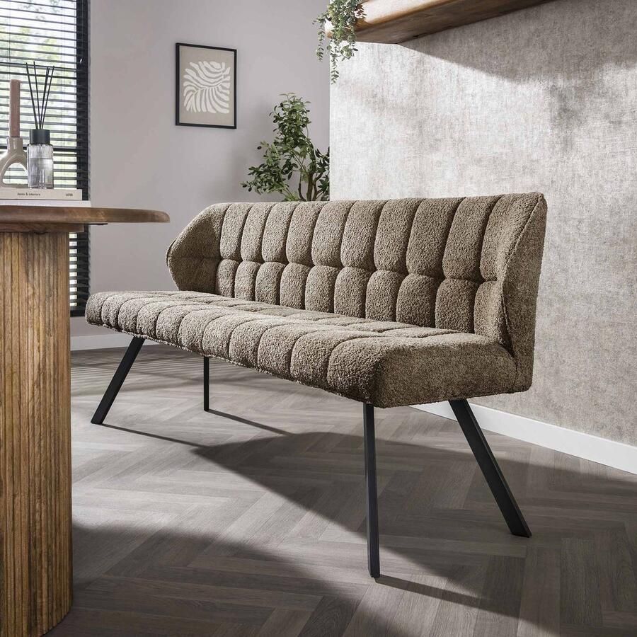 Dimehouse Eetkamerbank Lino Bouclé Stof Taupe 180 cm Geblokt