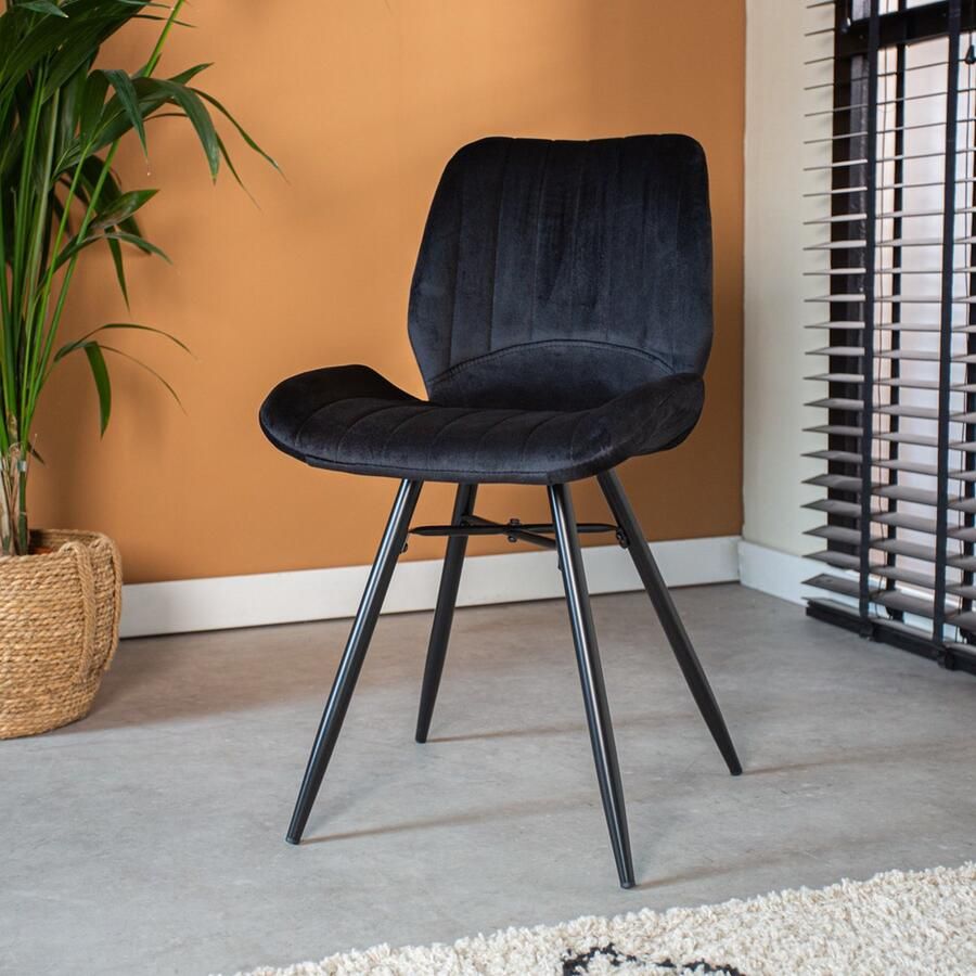 Dimehouse Eetkamerstoel Beau Velvet Zwart Stof Industrieel Luxe Eetstoel Stoel Velours Zwart Frame - Foto 2