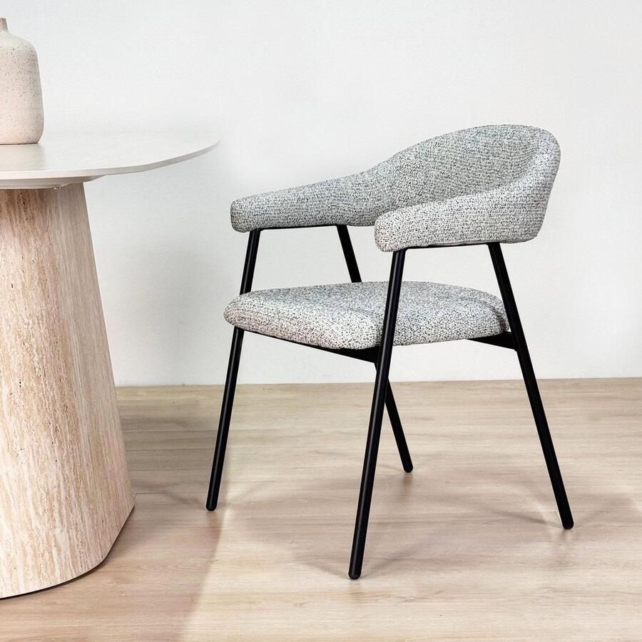 Dimehouse Eetkamerstoel Bouclé Grijs Lisa Zwart Frame Stof Modern