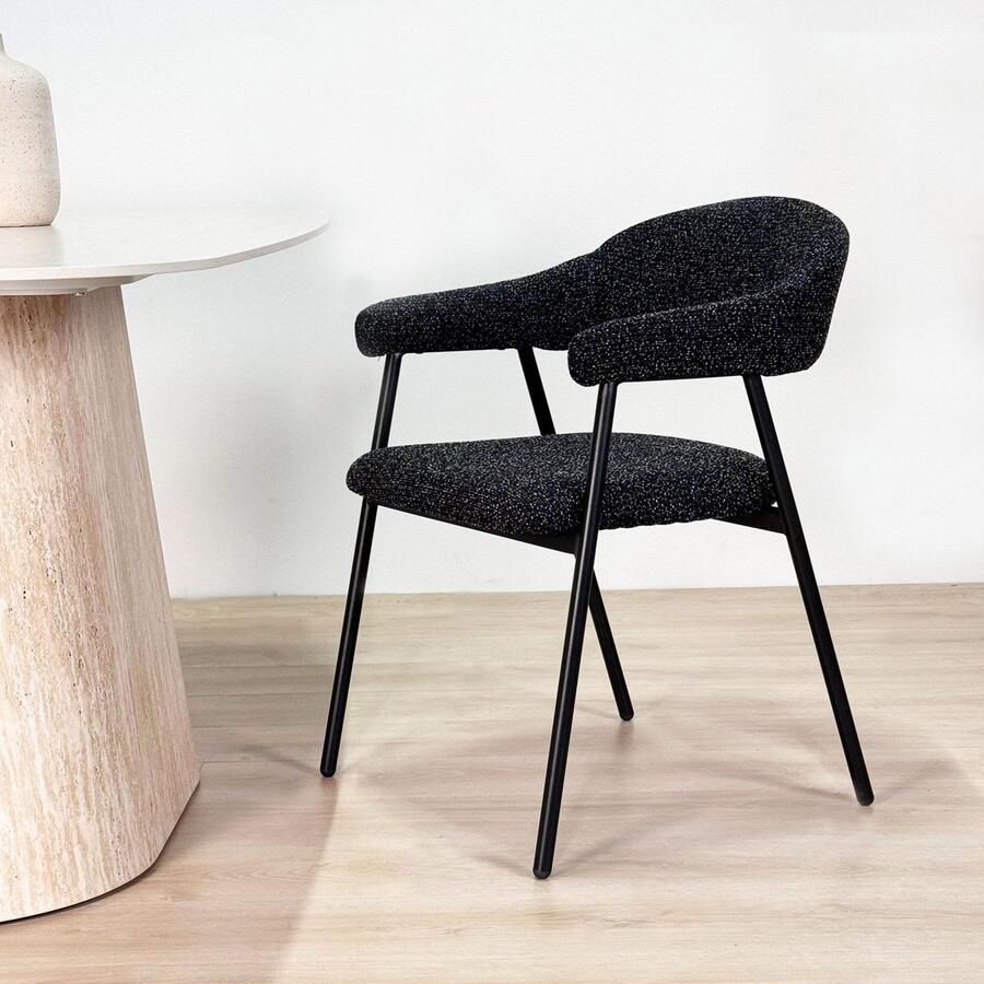 Dimehouse Eetkamerstoel Bouclé Zwart Lisa Zwart Frame Stof Modern
