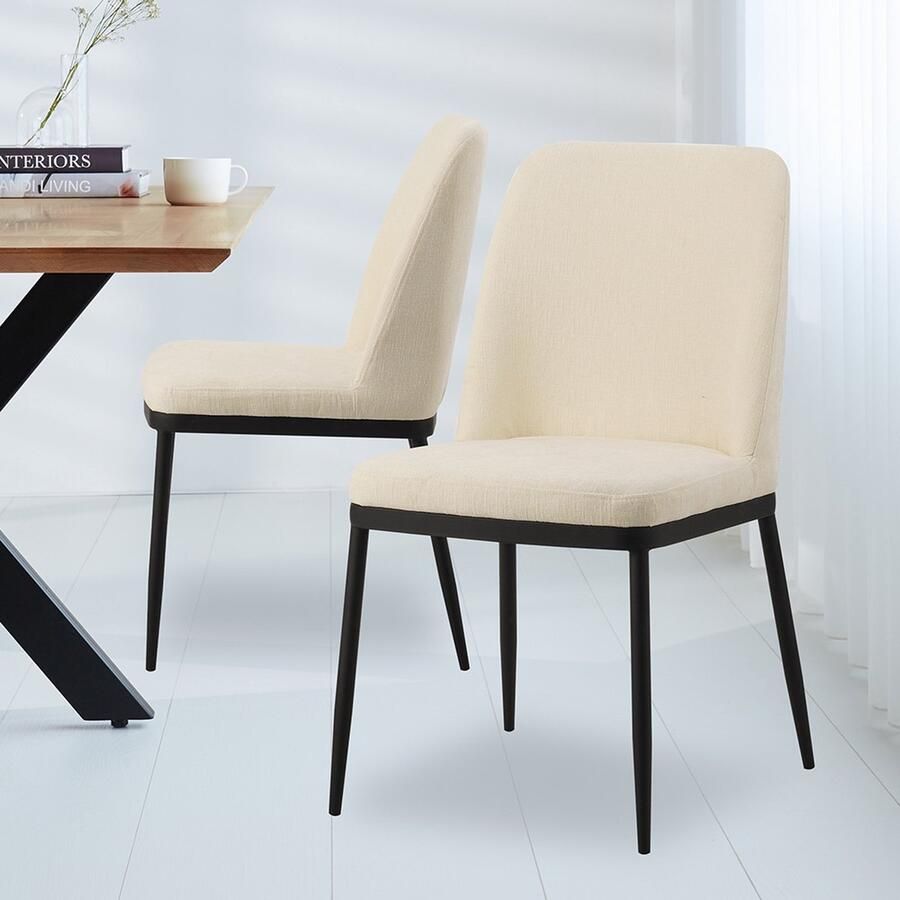 Dimehouse Eetkamerstoel Crème Chenille Noli Zonder Armleuningen Chenille Industrieel - Foto 2