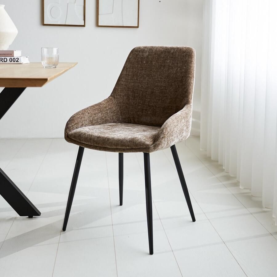 Dimehouse Eetkamerstoel Elle taupe Stof Industrieel - Foto 2