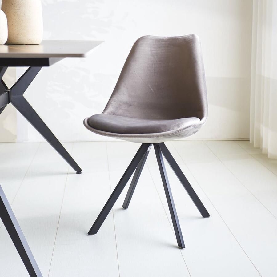 Dimehouse Eetkamerstoel Jace Velvet Grijs Zonder Armleuningen Stof Industrieel