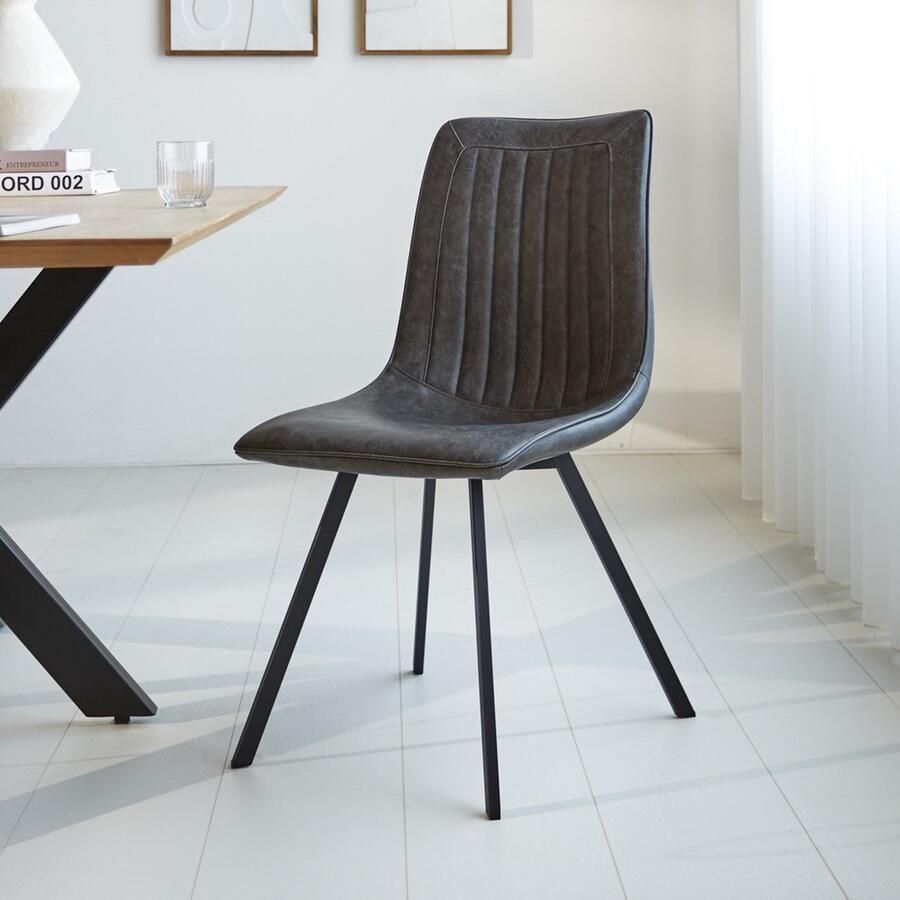 Dimehouse Eetkamerstoel Jimmy PU-kunstleer antraciet Kunstleer Industrieel