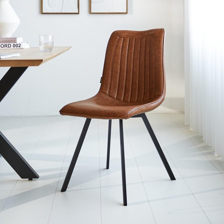 Dimehouse Eetkamerstoel Jimmy PU-kunstleer cognac Kunstleer Industrieel