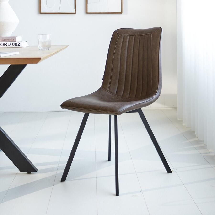 Dimehouse Eetkamerstoel Jimmy PU-kunstleer taupe Kunstleer Industrieel