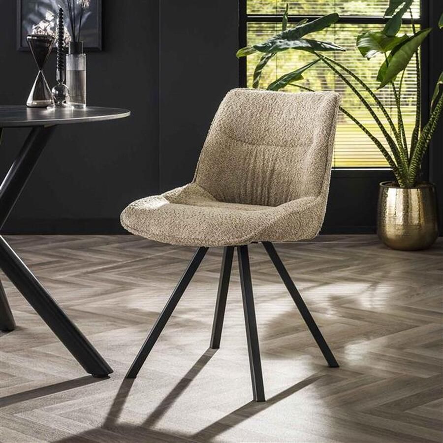 Dimehouse Eetkamerstoel Marina bouclé set van 2 Beige