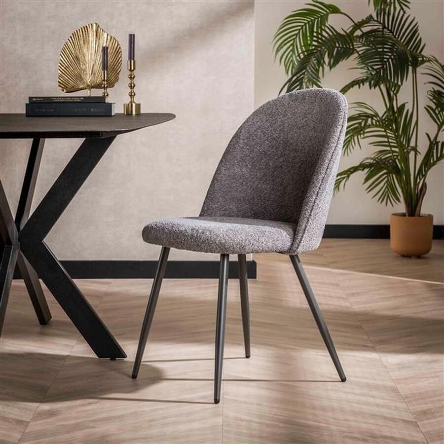 Dimehouse Eetkamerstoel Marlene bouclé set van 2 Grijs