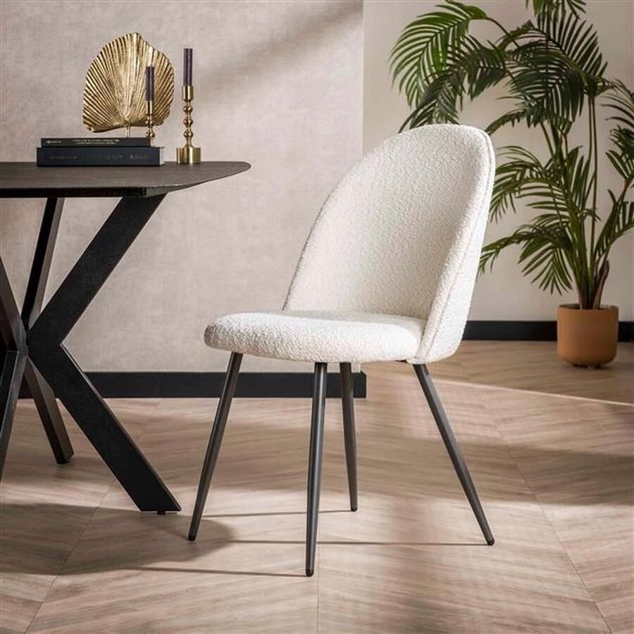 Dimehouse Eetkamerstoel Marlene bouclé set van 2 Wit