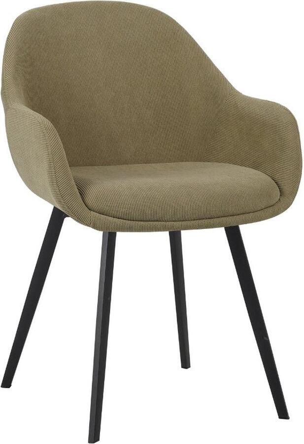 Dimehouse Moderne Eetkamerstoel Remy Ribstof Groen Met Armleuningen Stof Industrieel - Foto 2