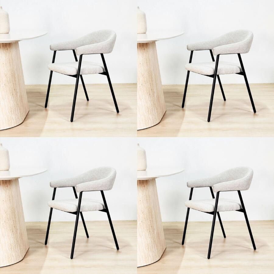 Dimehouse Eetkamerstoel Set van 4 Bouclé Beige Lisa Zwart Frame Stof Modern