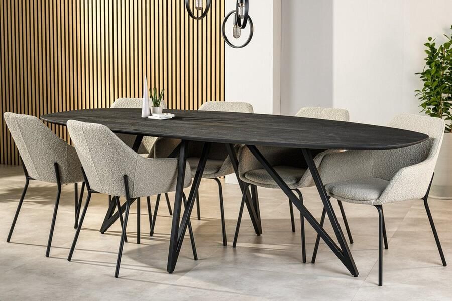 Dimehouse Eettafel Arlo acaciahout zwart deens ovaal 240x110 cm 240 x 110 x 76 cm Hout Modern Deens ovaal