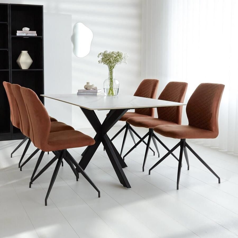 Dimehouse Eettafel Edin marmerlook wit 190 x 90 x 76 cm 190 x 90 x 76 cm Marmer Industrieel Rechthoek