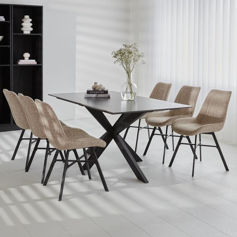 Dimehouse Eettafel Edin Sintered Stone Marmerlook Zwart 230 x 100 x 76 cm 230 x 100 x 76 cm Marmer Industrieel Rechthoek