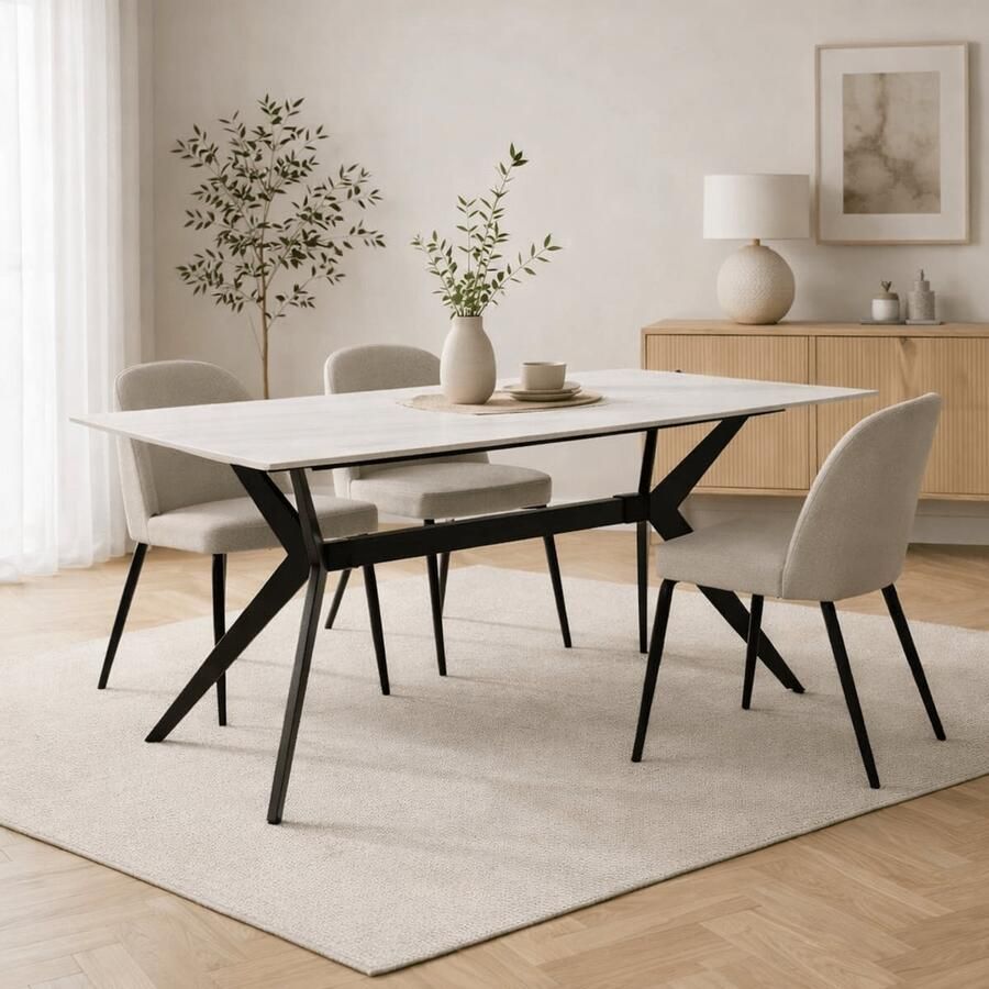 Dimehouse Eettafel Grace Sintered Stone Marmerlook Wit 150 x 80 x 76 cm 150 x 80 x 76 cm Marmer Scandinavisch & Basic Rechthoek - Foto 2