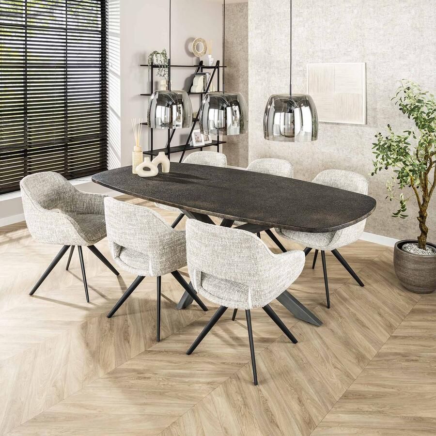 Dimehouse Eettafel Jax Deens Ovaal 215 cm Zwart Metallic