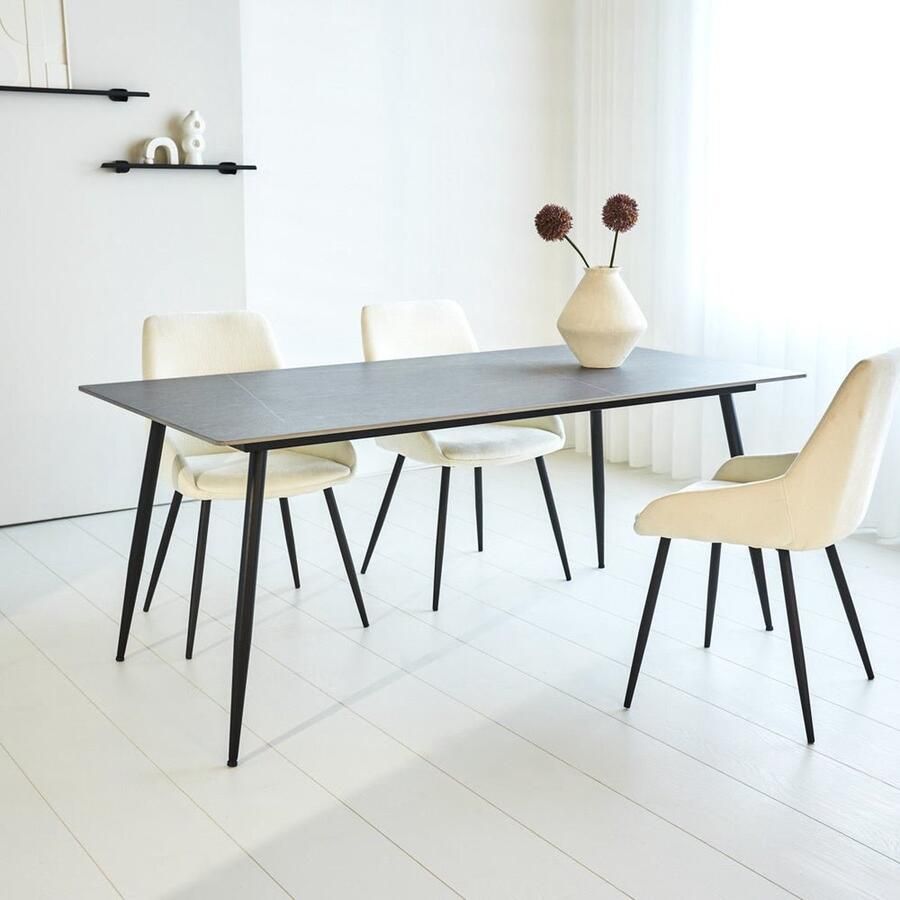 Dimehouse Eettafel Jules Sintered Stone Marmerlook Grijs 190 x 90 x 76 cm 190 x 90 x 76 cm Marmer Industrieel Rechthoek