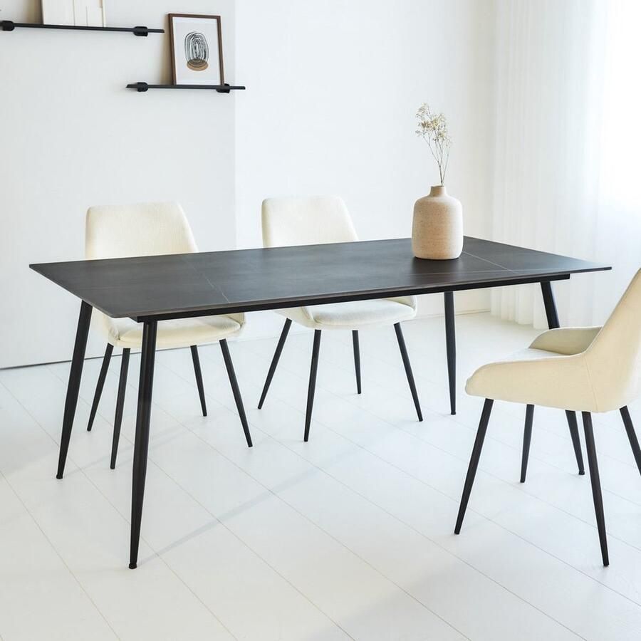 Dimehouse Eettafel Jules Sintered Stone Marmerlook Zwart 210 x 100 x 76 cm 210 x 100 x 76 cm Marmer Industrieel Rechthoek