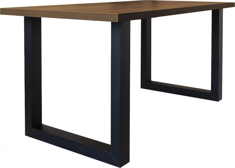 Dimehouse Eettafel Lenzo Walnoot Zwarte U-poot 160 x 80 x 3 8 cm 160 x 80 x 3 8 cm Hout Industrieel Rechthoek
