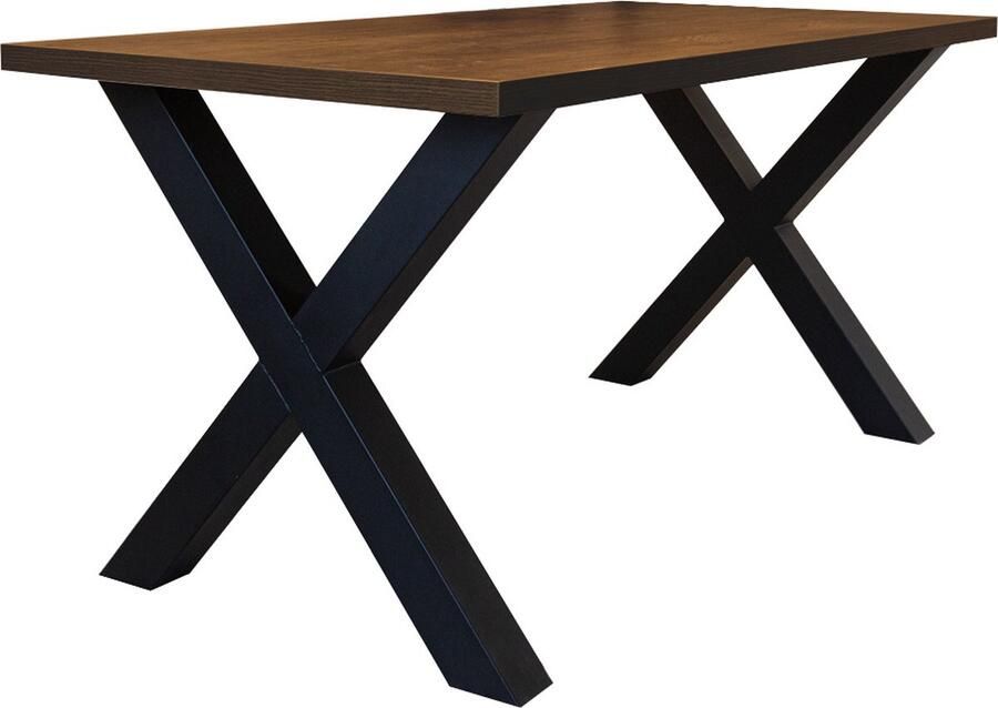 Dimehouse Eettafel Lenzo Walnoot Zwarte X-poot 160 x 80 x 3 8 cm 160 x 80 x 3 8 cm Hout Industrieel Rechthoek - Foto 2