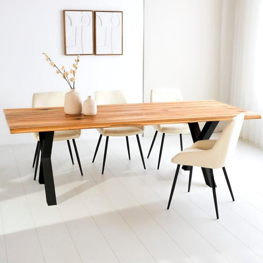 Dimehouse Eettafel Milas eikenhout X-poot zwart 240 x 110 cm 240 x 110 cm Eikenhout Industrieel Rechthoek