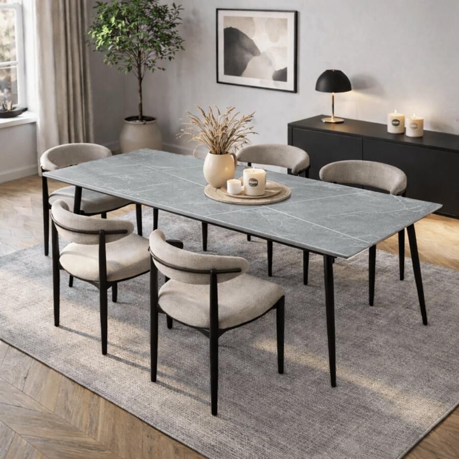 Dimehouse Eettafel Jules Sintered Stone Marmerlook Grijs 190 x 90 x 76 cm 190 x 90 x 76 cm Marmer Industrieel Rechthoek - Foto 2
