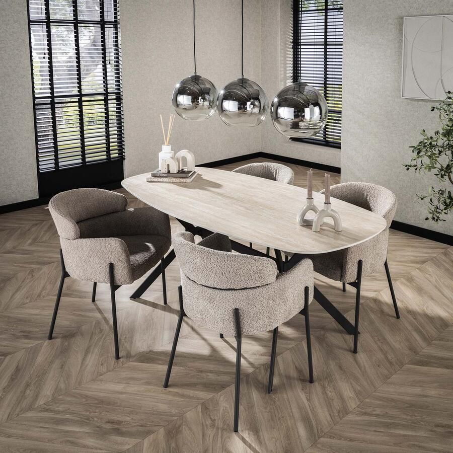 Dimehouse Eettafel Vesta Deens Ovaal Keramiek Travertinlook 180 cm