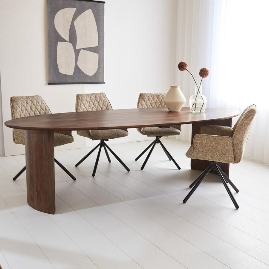 Dimehouse Eettafel Yves Walnut Finish 240 x 110 x 76 cm 240 x 110 x 76 cm Hout Industrieel Ovaal