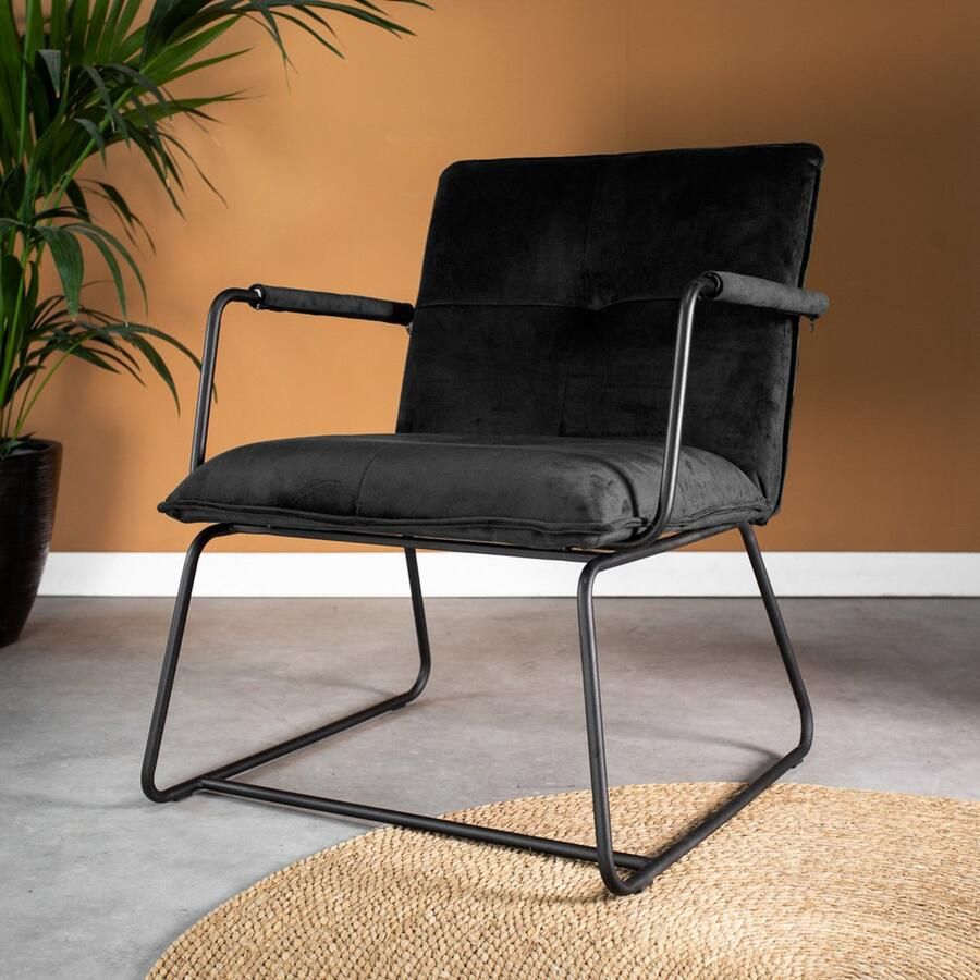 Dimehouse Fauteuil Hailey velvet zwart Velvet Industrieel