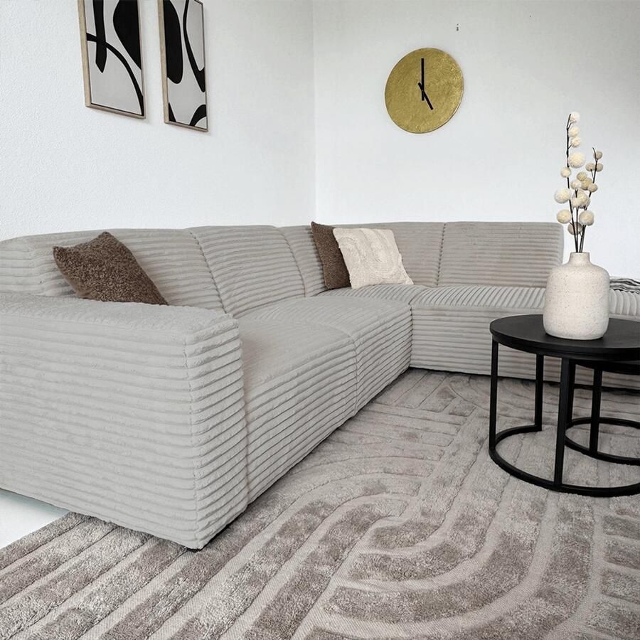 Dimehouse Lounge Hoekbank beige super zachte ribstof Gavi rechts Stof Scandinavisch & Basic 270 x 77 x 210 cm - Foto 4
