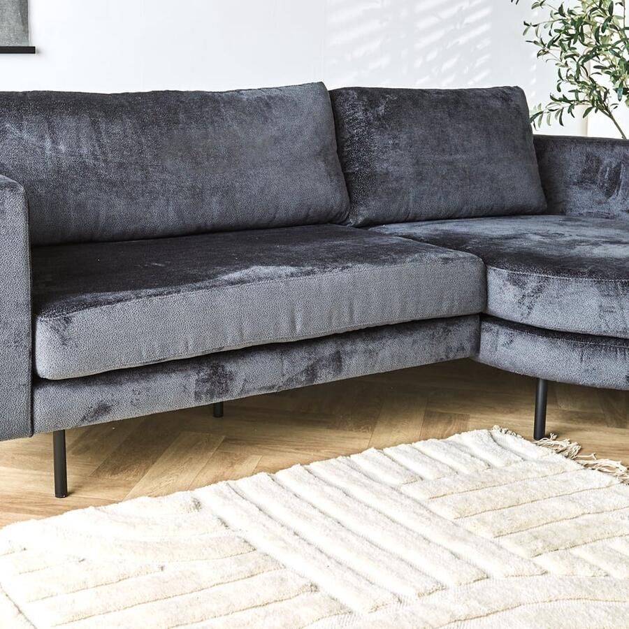 Dimehouse Hoekbank Bella antraciet chenille rechts Chenille Industrieel 240 x 95 x 83 cm