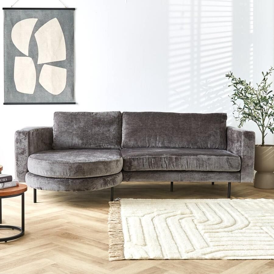 Dimehouse Hoekbank Bella grijs chenille links Chenille Industrieel 240 x 95 x 83 cm