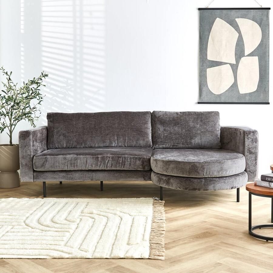 Dimehouse Hoekbank Bella grijs chenille rechts Chenille Industrieel 240 x 95 x 83 cm