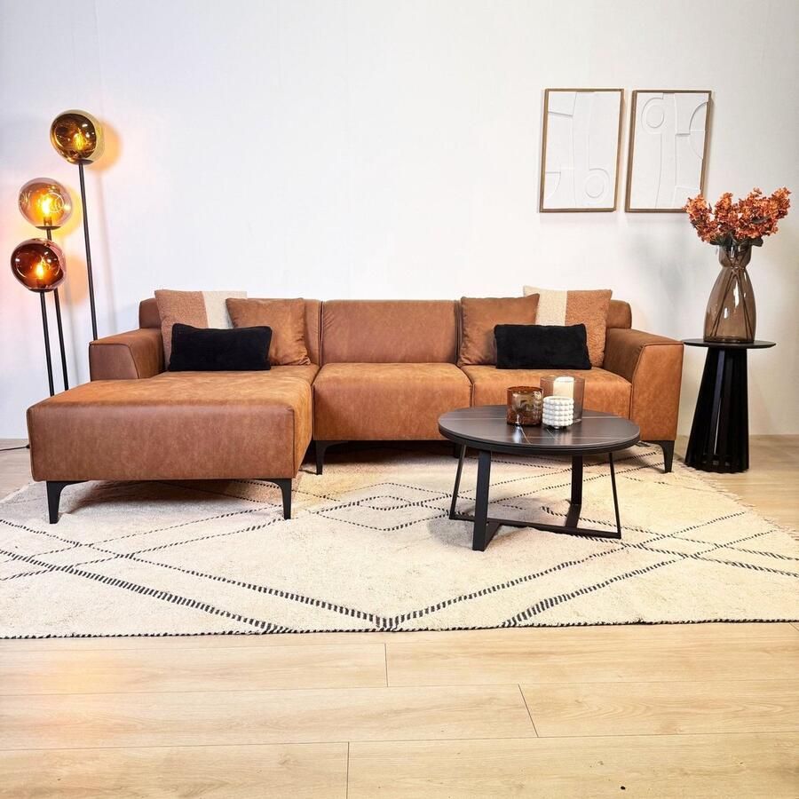 Dimehouse Hoekbank met compacte lounge cognac microvezel Davidson links - Foto 2