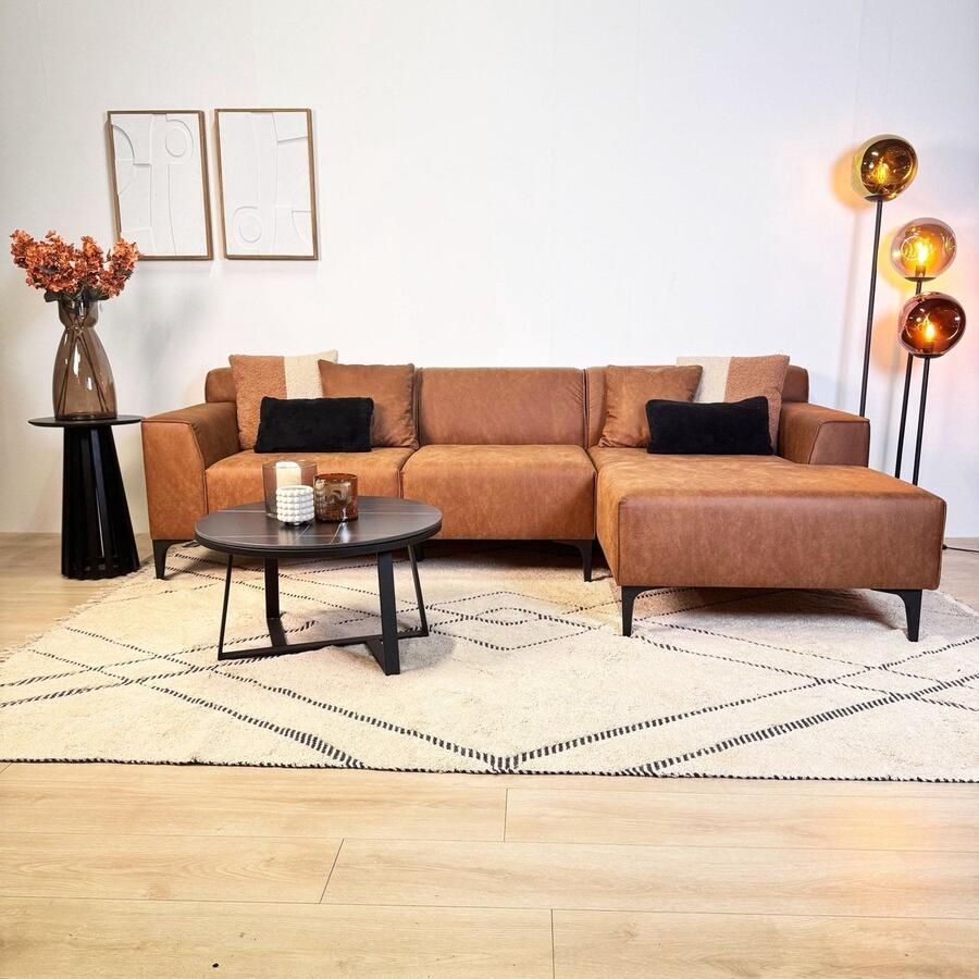 Dimehouse Hoekbank met compacte lounge cognac microvezel Davidson rechts - Foto 2