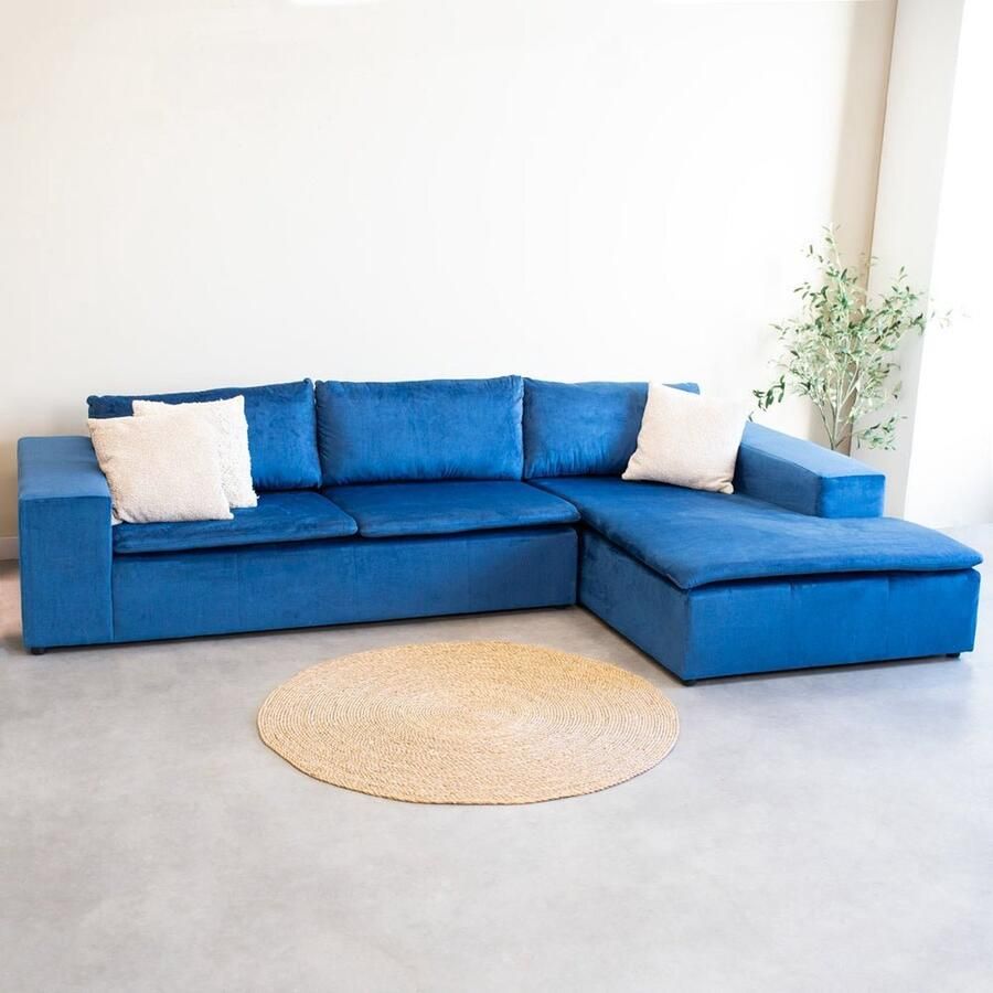 Dimehouse Hoekbank Davina velvet blauw rechts Stof Industrieel 297 x 180 x 74 cm