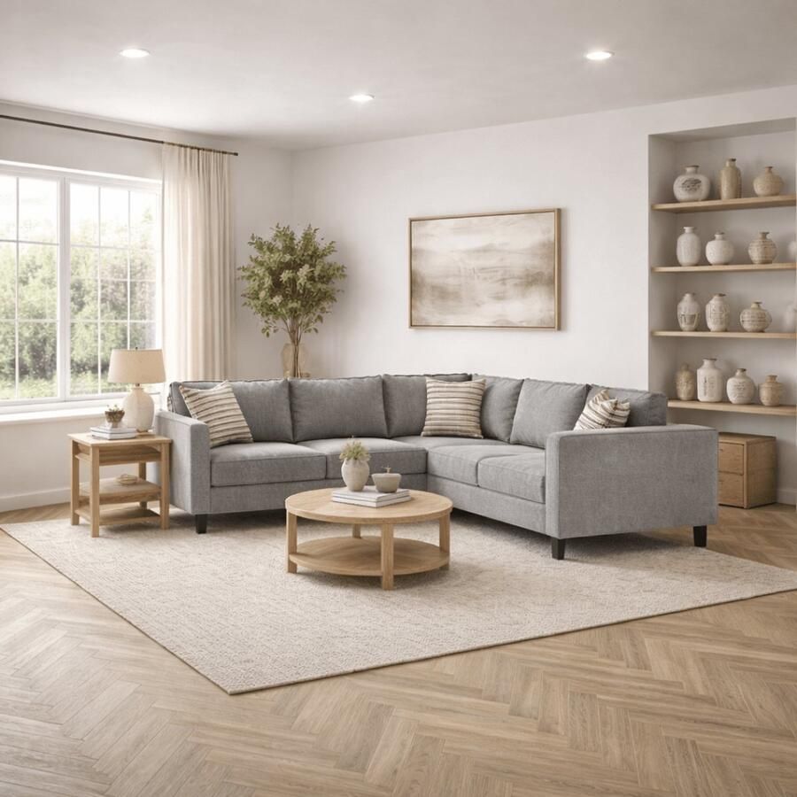 Emob Hoekzetel Balcab Home 258 x 258 x 83 cm Grijs Kleine hoekzetels Grijs Polyester Kleine hoekzetels Op voorraad - Foto 5