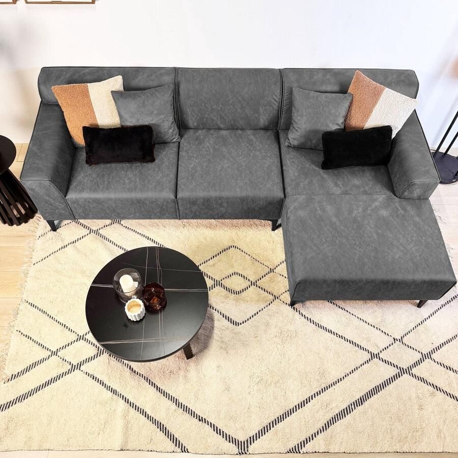 Dimehouse Hoekbank met compacte lounge antraciet microvezel Davidson rechts