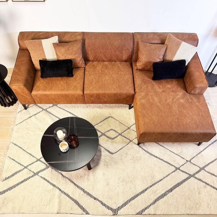 Dimehouse Hoekbank Davidson Microvezel Cognac met compacte lounge Rechts