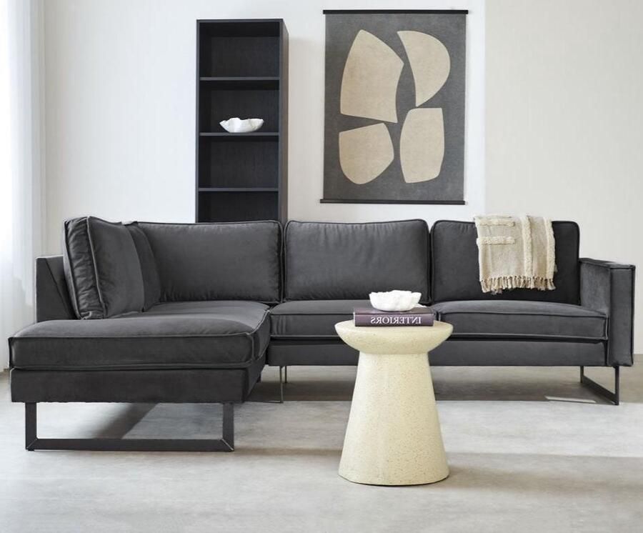 Dimehouse DeGeBe Hoekbank losse kussens antraciet velvet Quinn links Velvet Industrieel 247 x 195 x 84 cm