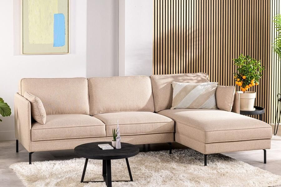 Dimehouse Hoekbank Sidney stof beige rechts Stof Scandinavisch & Basic 255 x 157 x 85 cm