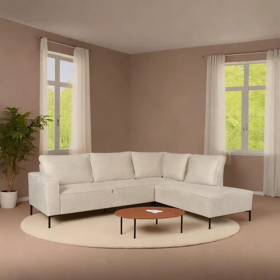 Dimehouse Lounge Hoekbank met chaise longue beige chenille Yara rechts Stof Scandinavisch & Basic 265 x 210 x 84 cm - Foto 3