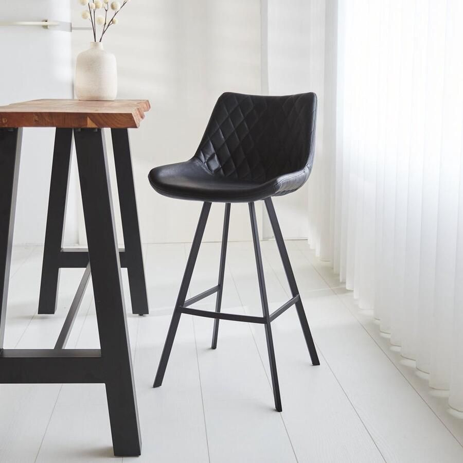 Dimehouse Industriële Barkruk Juno 70 cm Zwart Kunstleer - Foto 2