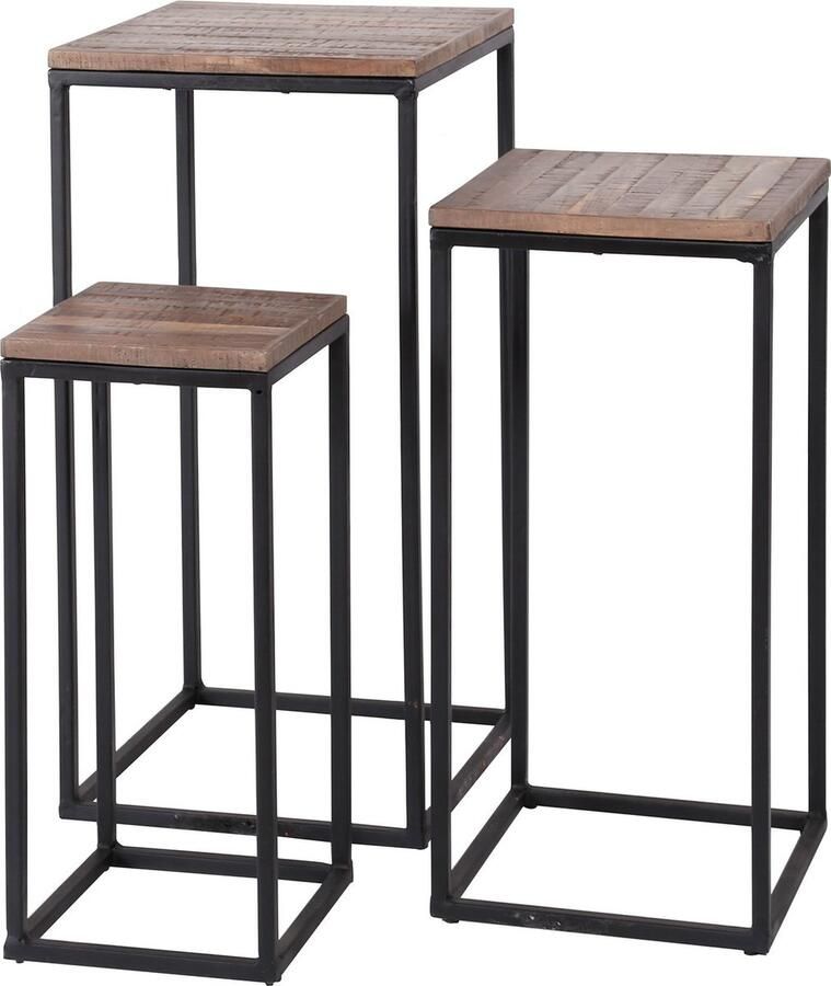 Dimehouse Industriële bijzettafel set van 3 Ashley teakhout vierkant