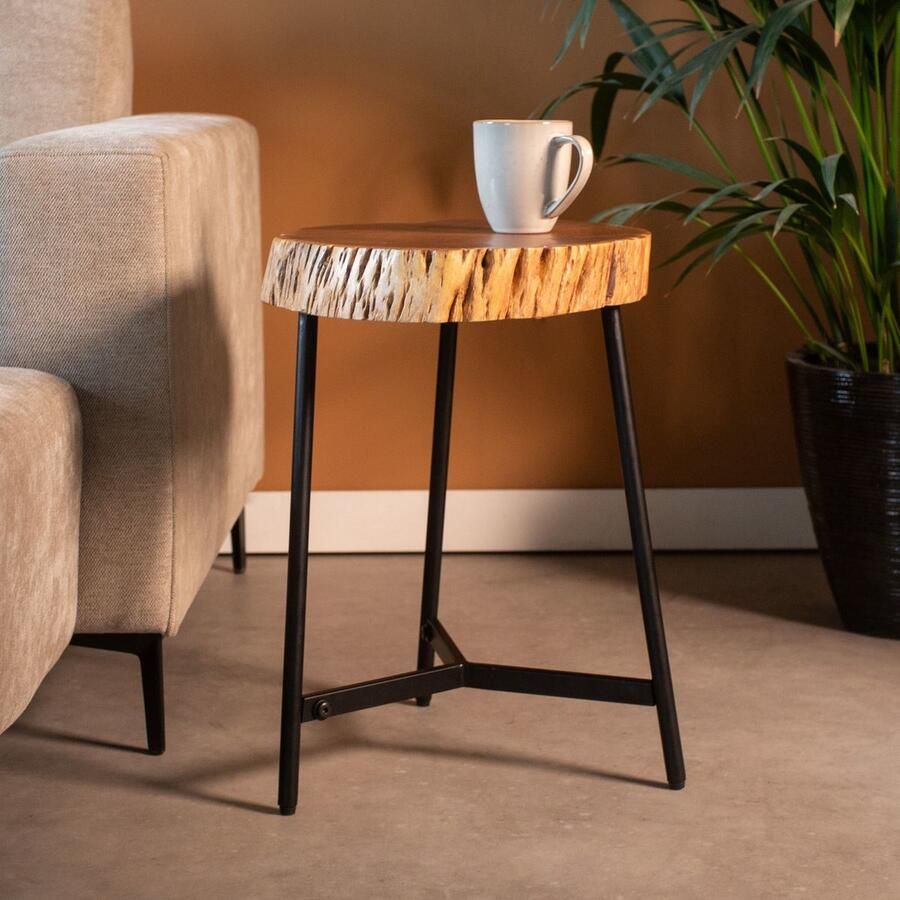 Dimehouse Industriële Boomstam Bijzettafel Chelsey Acaciahout Ø60 cm 60 x 60 x 55 cm Hout Industrieel Organisch - Foto 1