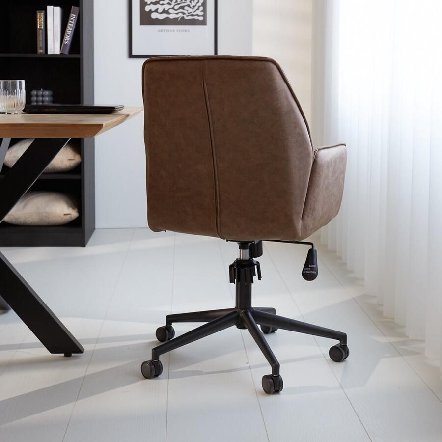 Dimehouse Industriële Bureaustoel Novan Taupe Draaibaar - Foto 2