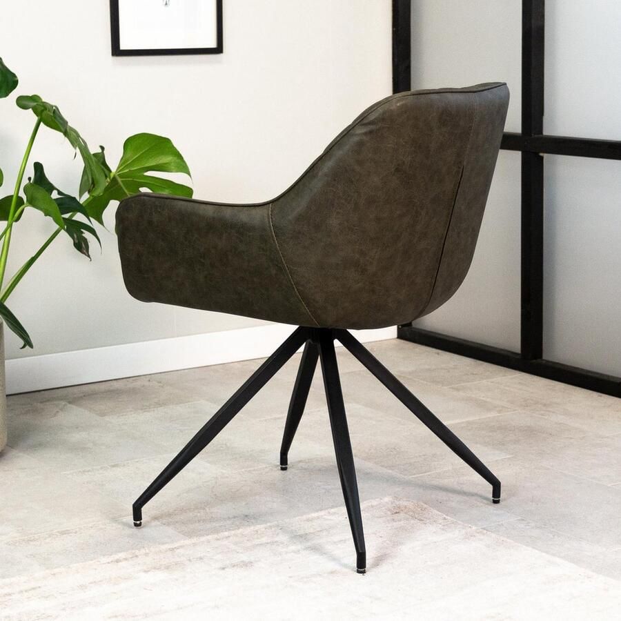 Dimehouse Industriële Eetkamerstoel Gian Kunstleer Taupe Metaal - Foto 2