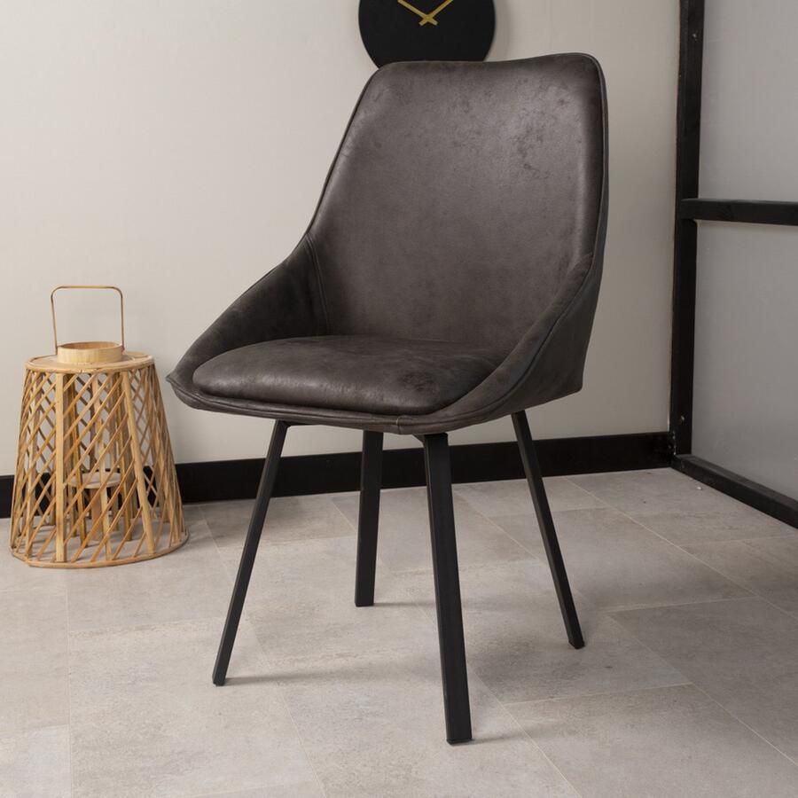 Dimehouse Industriële eetkamerstoel Ilias antraciet ecoleder Leer Industrieel