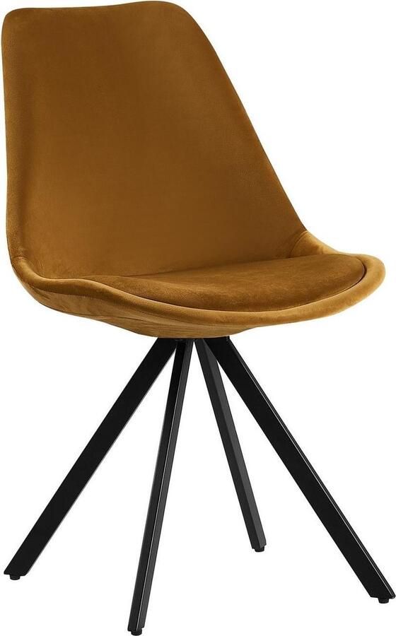 Dimehouse Industriële Eetkamerstoel Jace Velvet Geel Metaal